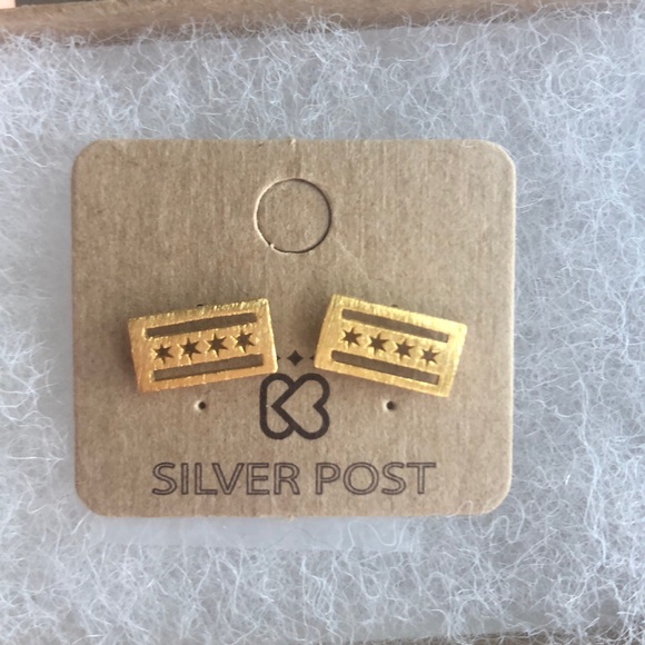 Chicago Flag earrings (gold tone) - Picture 1 of 1